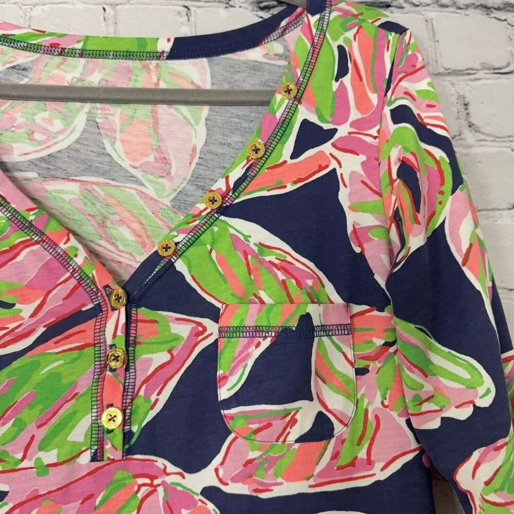 Lilly Pulitzer Palmetto Dress V-Neck The Vias Bright Navy Pima Cotton